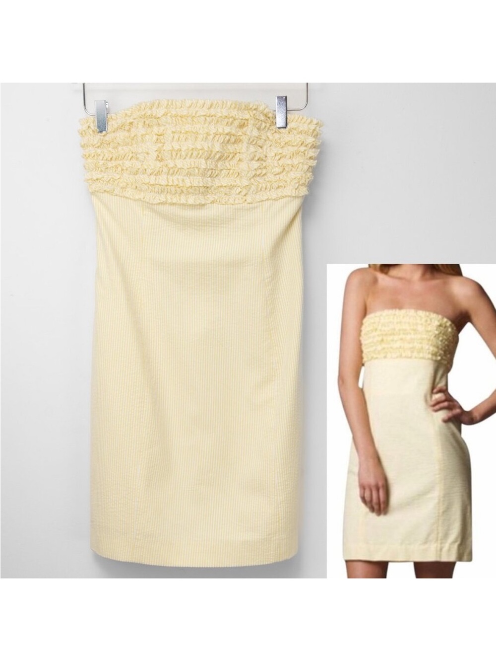 Lilly Pulitzer Franco Dress Seaersucker Strapless Starfruit Yellow Holiday 2